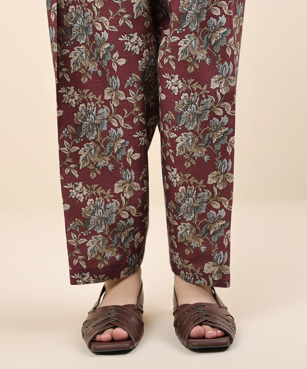 Women's Unstitched Khaddar Red Printed Trousers Fabric
