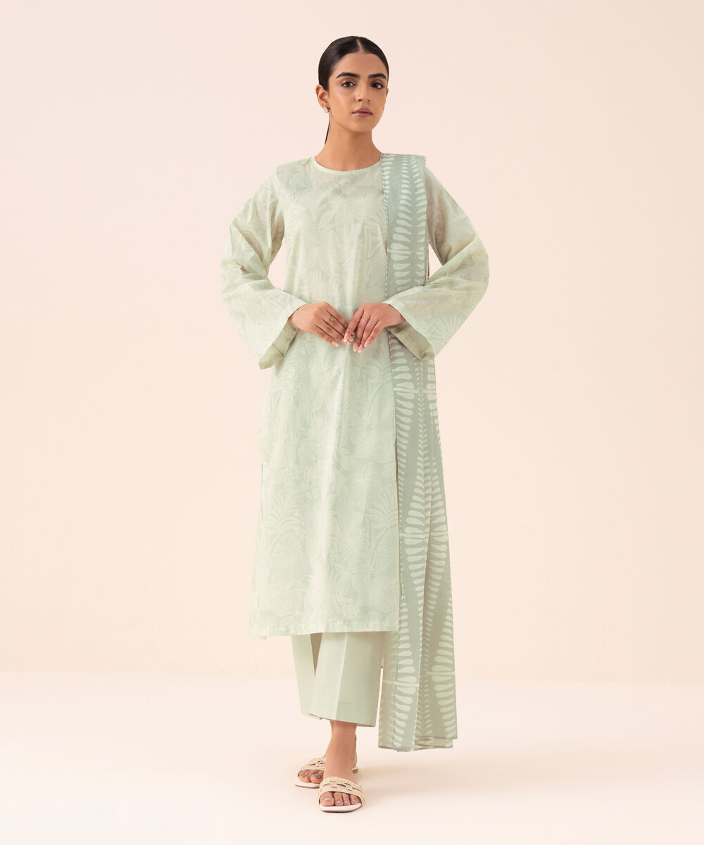 Women's Unstitched Cotton Printed Multi Three Piece Suit