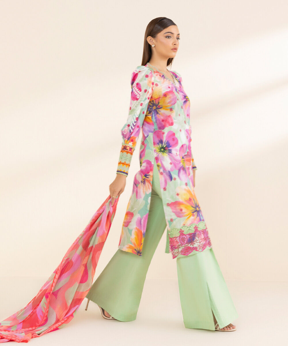 Women's Unstitched Lawn Embroidered Multi 3 Piece Suit