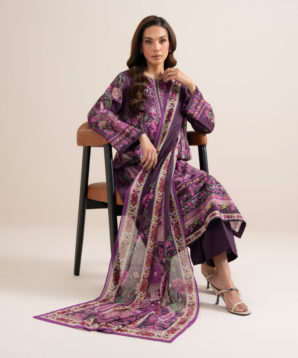Women's Unstitched Lawn Embroidered Aqua 3 Piece Suit