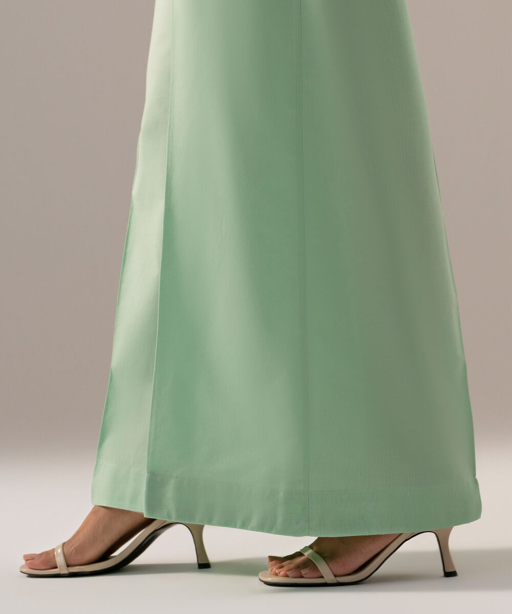 Women's RTW Cambric Solid Green Flared Pants