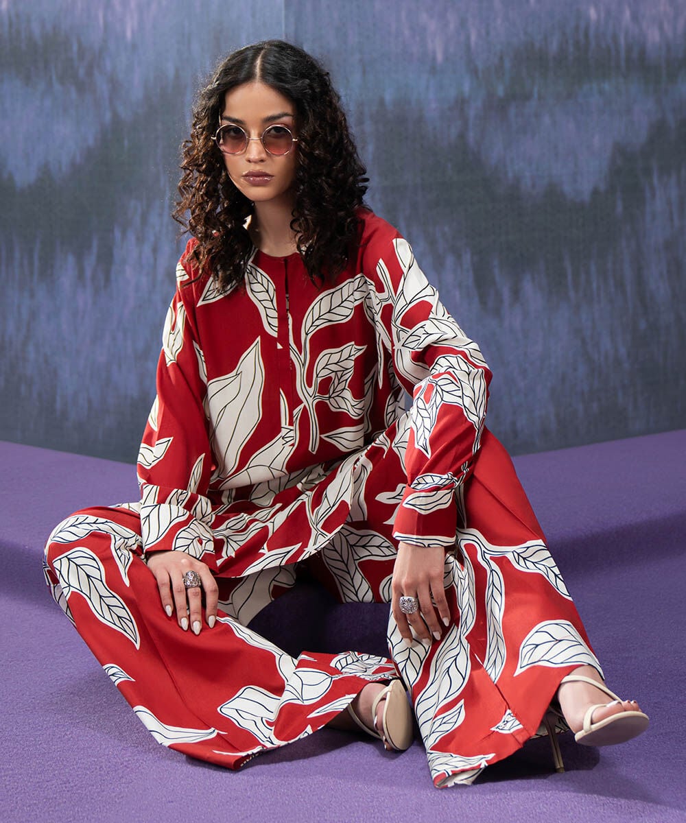 Women's Pret Arabic Lawn Solid Red Straight Shirt