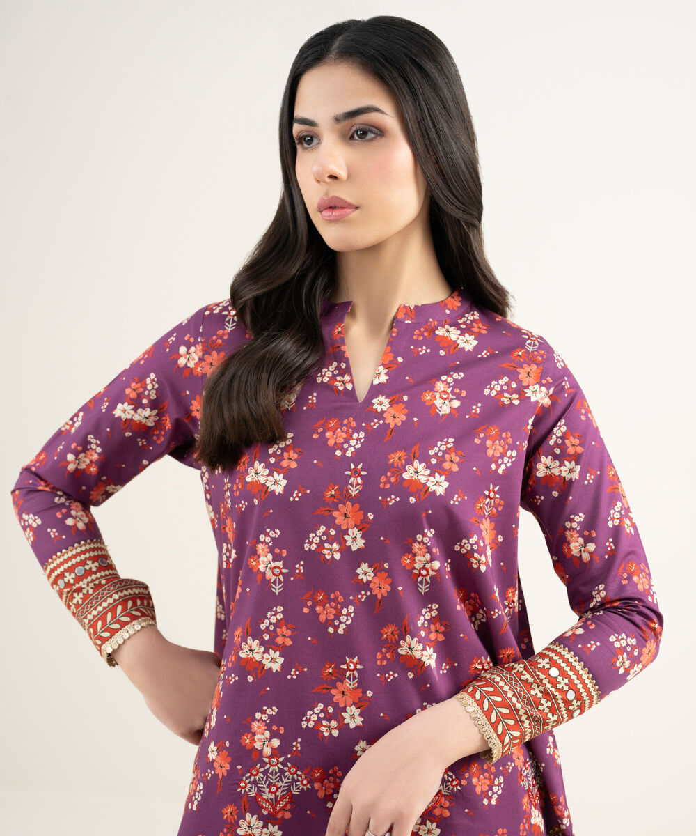 Women's Unstitched Lawn Embroidered Purple 3 Piece Suit