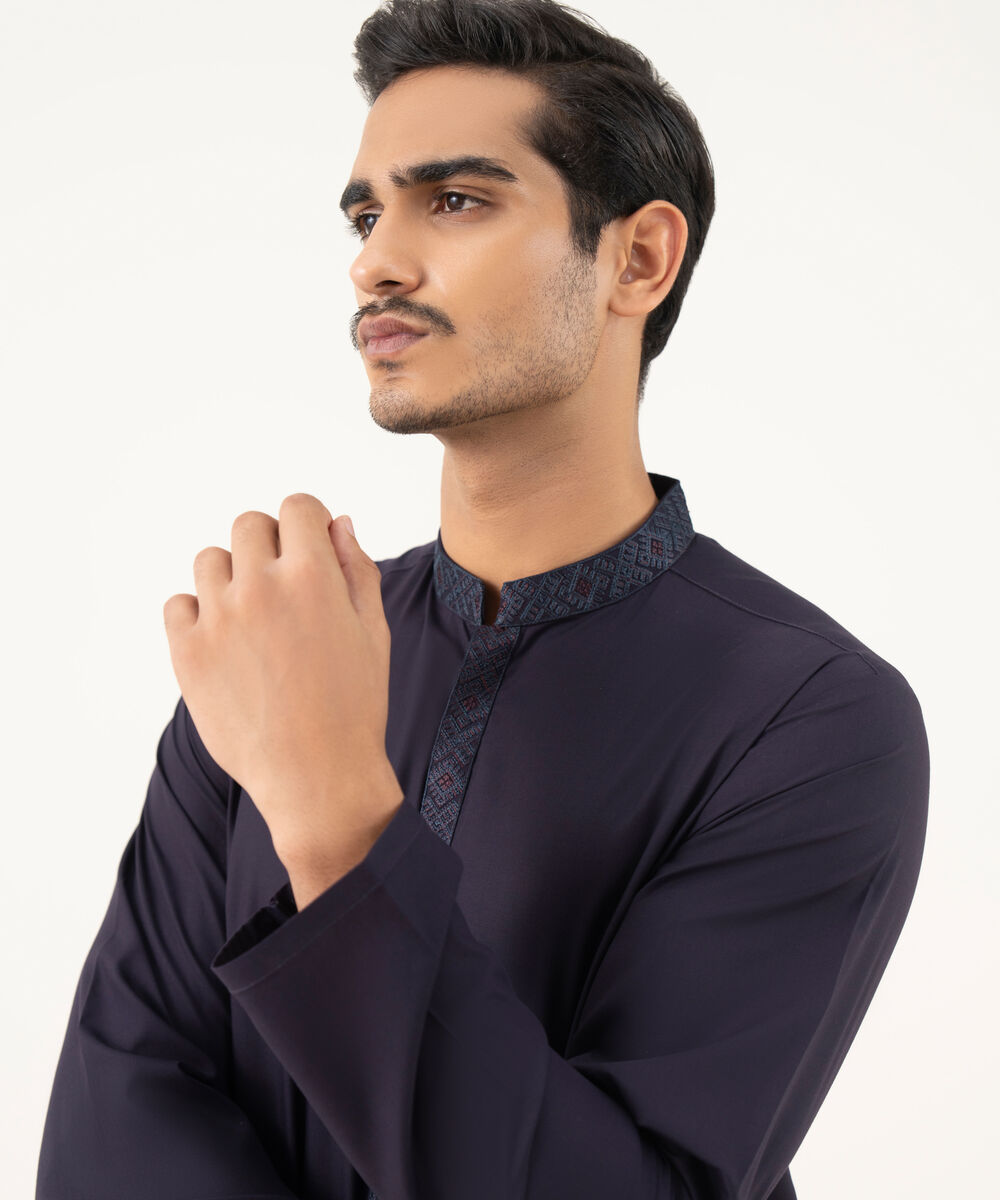 Men's Oxford Embroidered Purple Kurta Shalwar