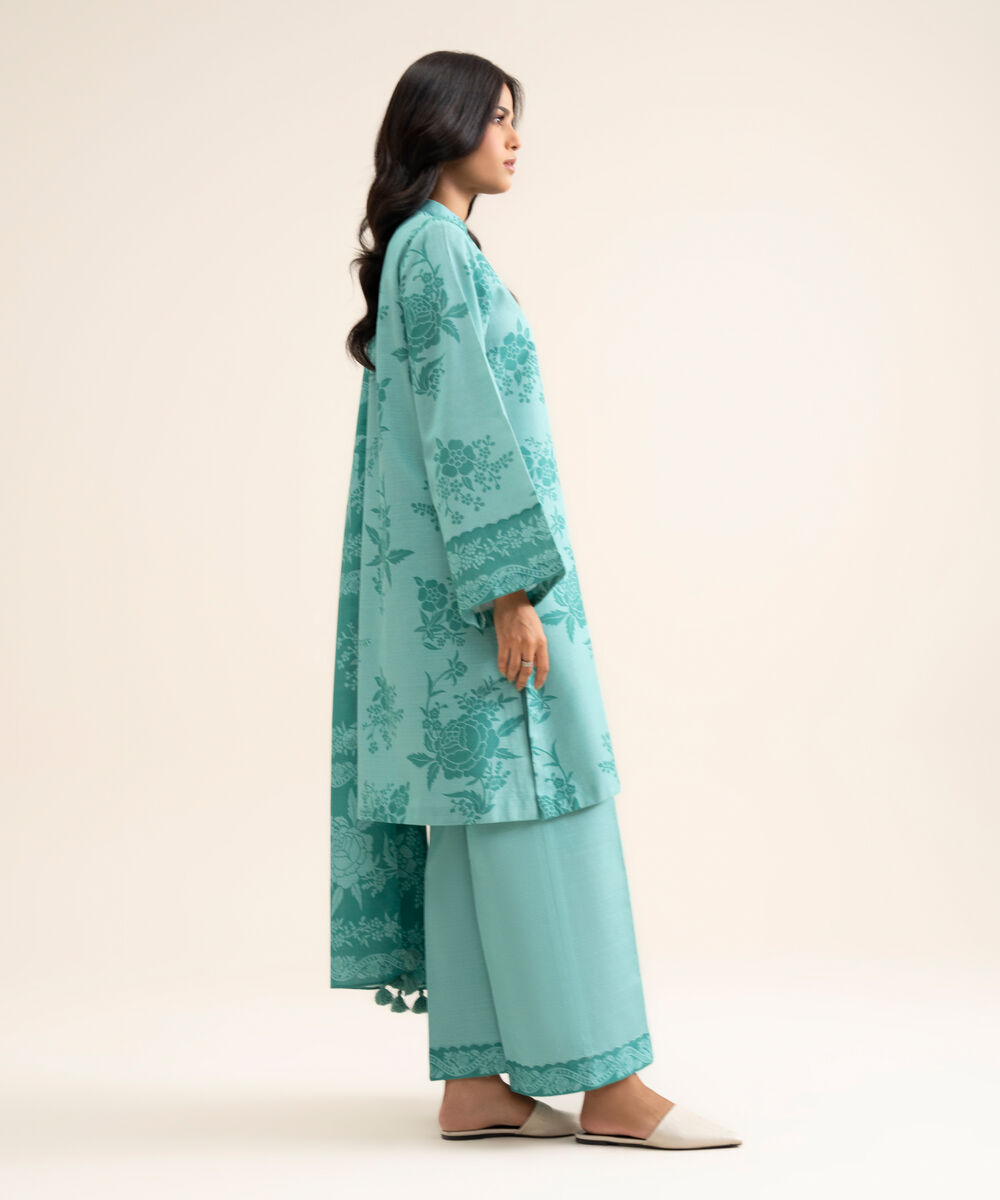 Women's Unstitched Light Khaddar Printed Blue 3 Piece Suit