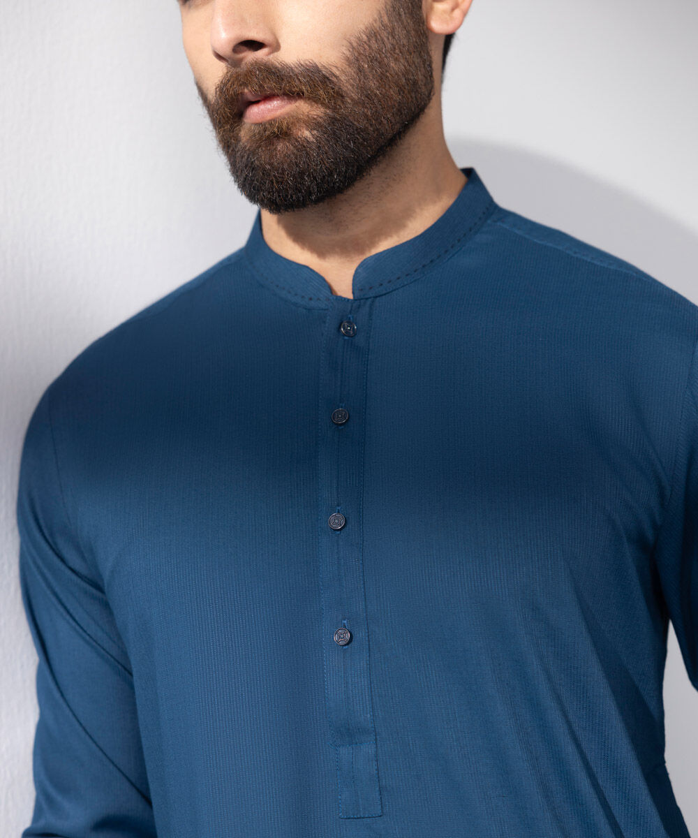 Men's Stitched 2 PC Blue Dobby Suit