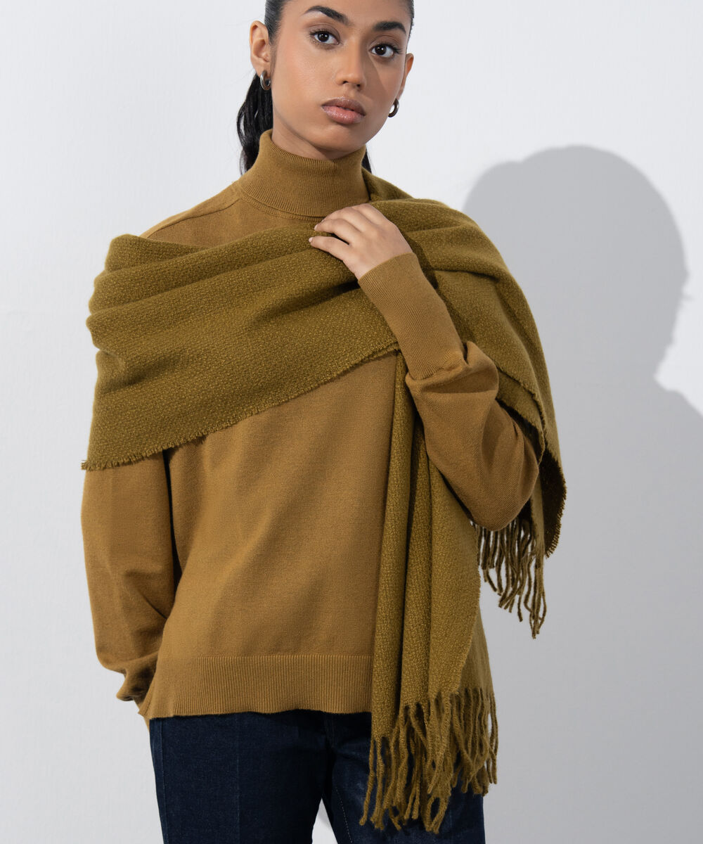 Women's Western Wear Olive Green Woollen Scarf