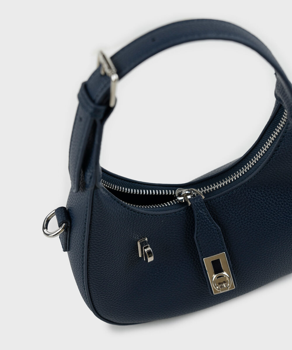 Women's Dark Blue Short Handle Bag With Zip Clouser