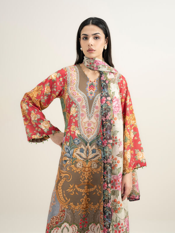 3 Piece - Printed Silk Suit