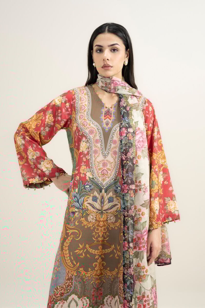 3 Piece - Printed Silk Suit