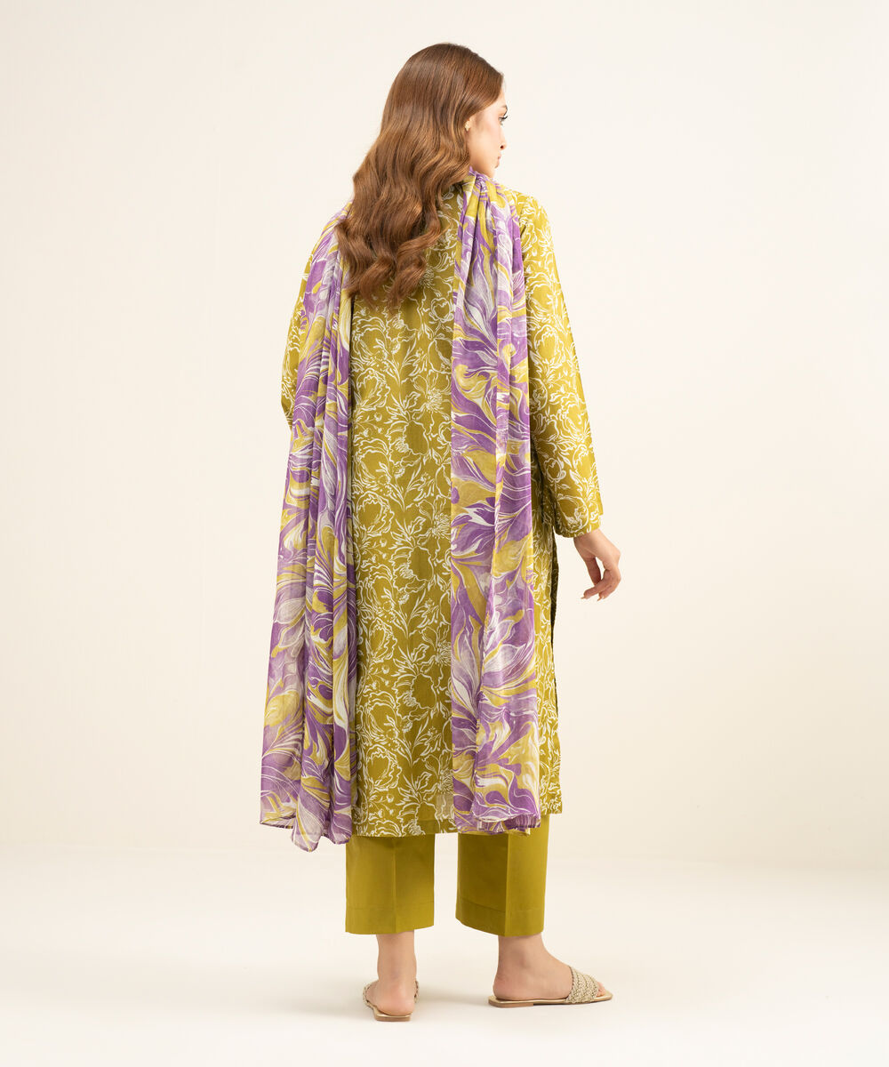 Women's Unstitched Lawn Green  3 Piece Suit