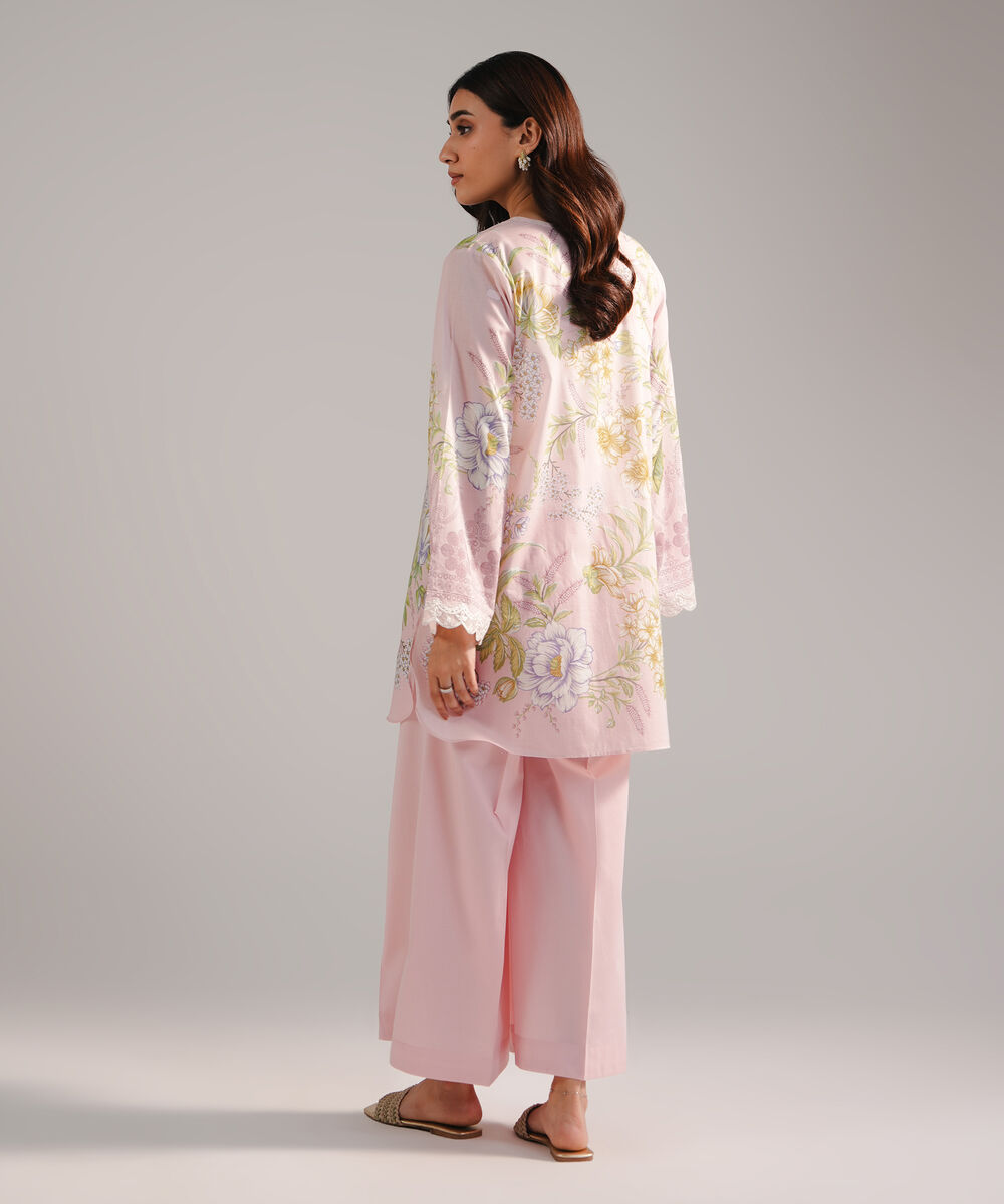 Women's RTW Lawn Embroidered Pink Straight Shirt