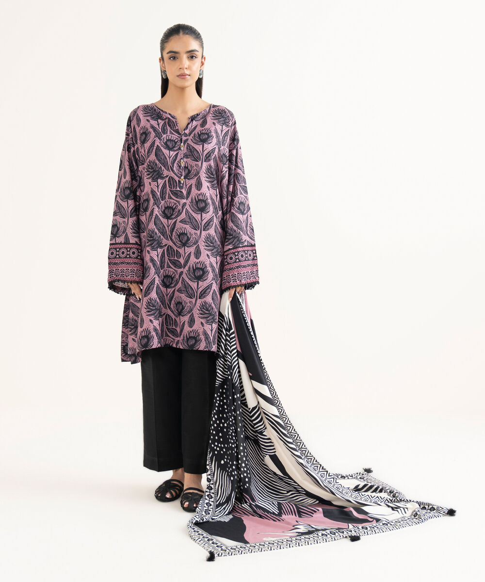 Women's RTW Cotton Viscose Printed Drop Shoulder Purple Shirt