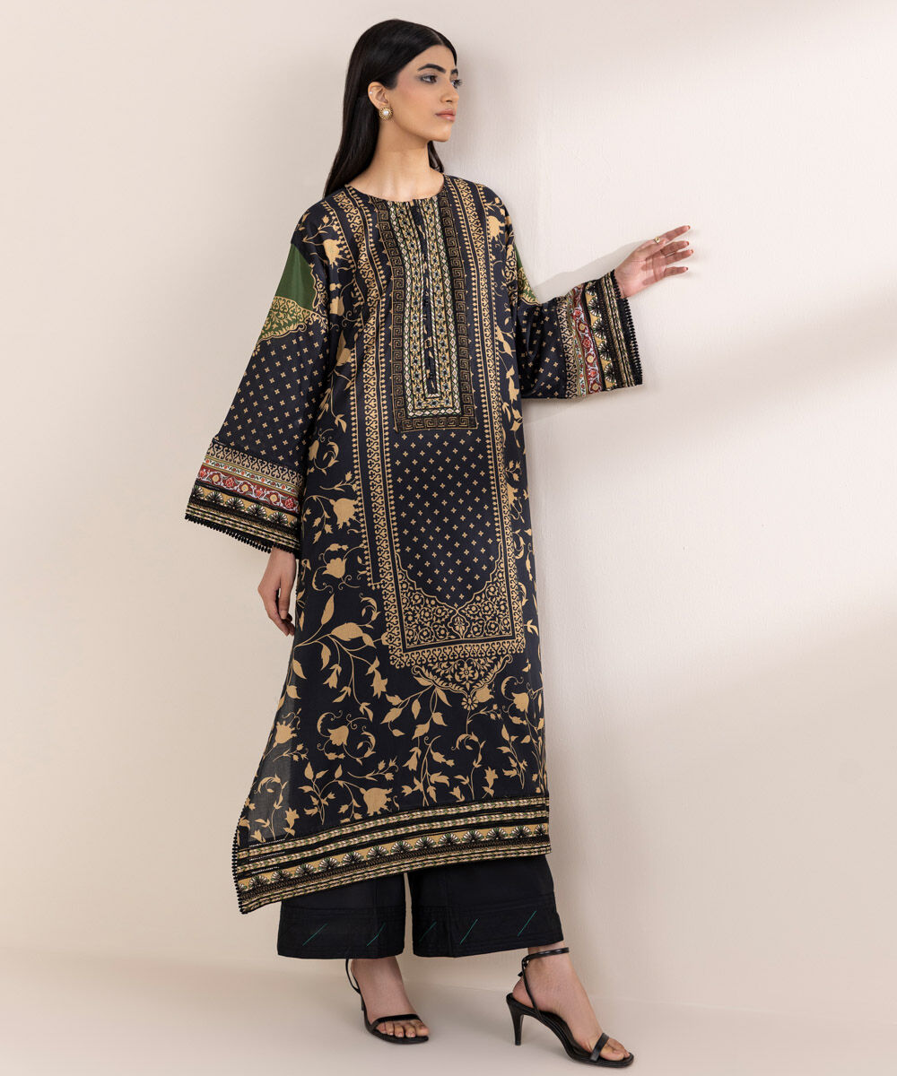 Women's RTW Lawn Black Embroidered Boxy Shirt