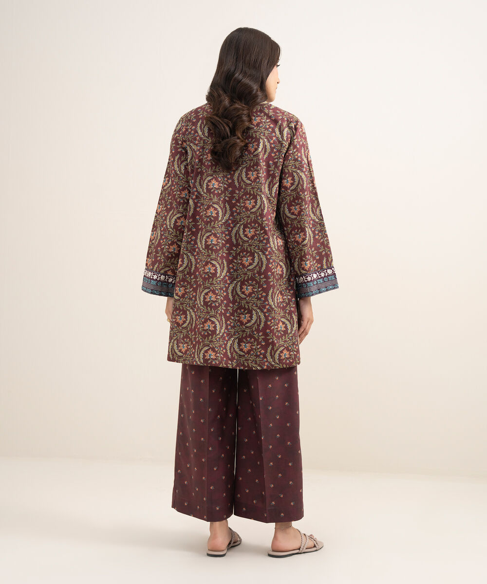 Women's RTW Dobby Embroidered Maroon 2 Piece Suit