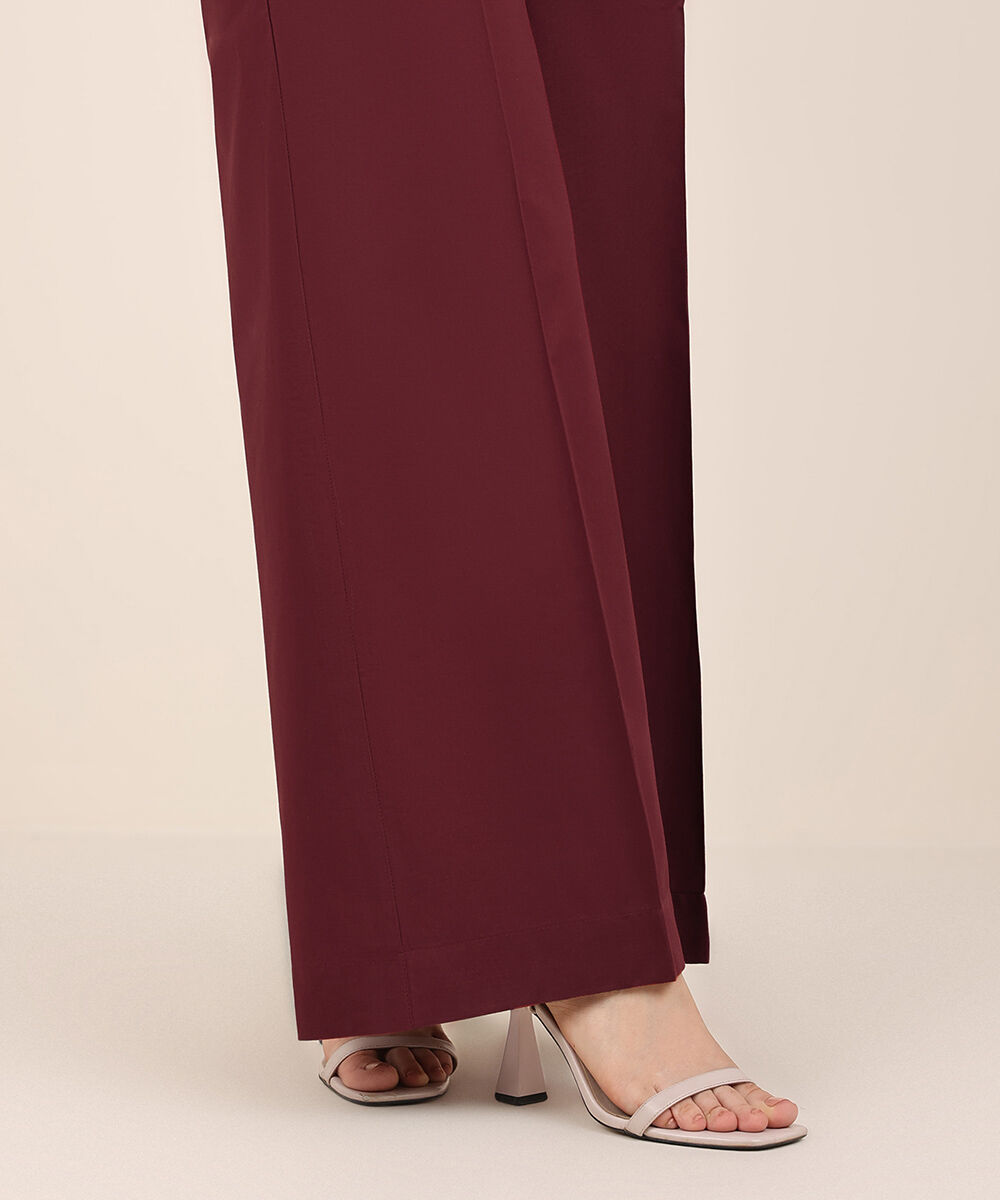 Women's RTW Cambric Red Solid Flared Pants