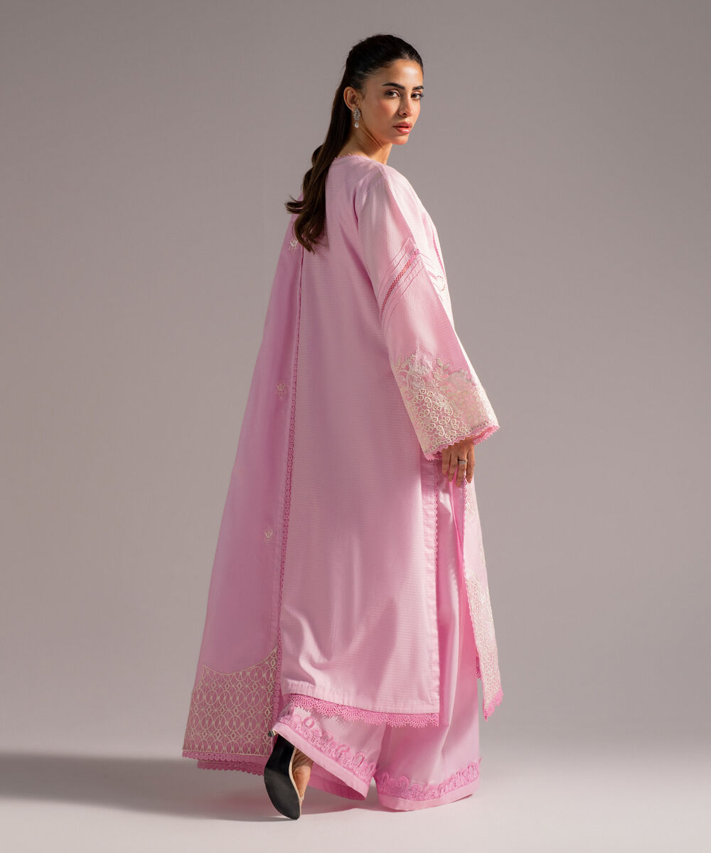 Women's RTW Dobby Embroidered Pink 3 Piece Suit