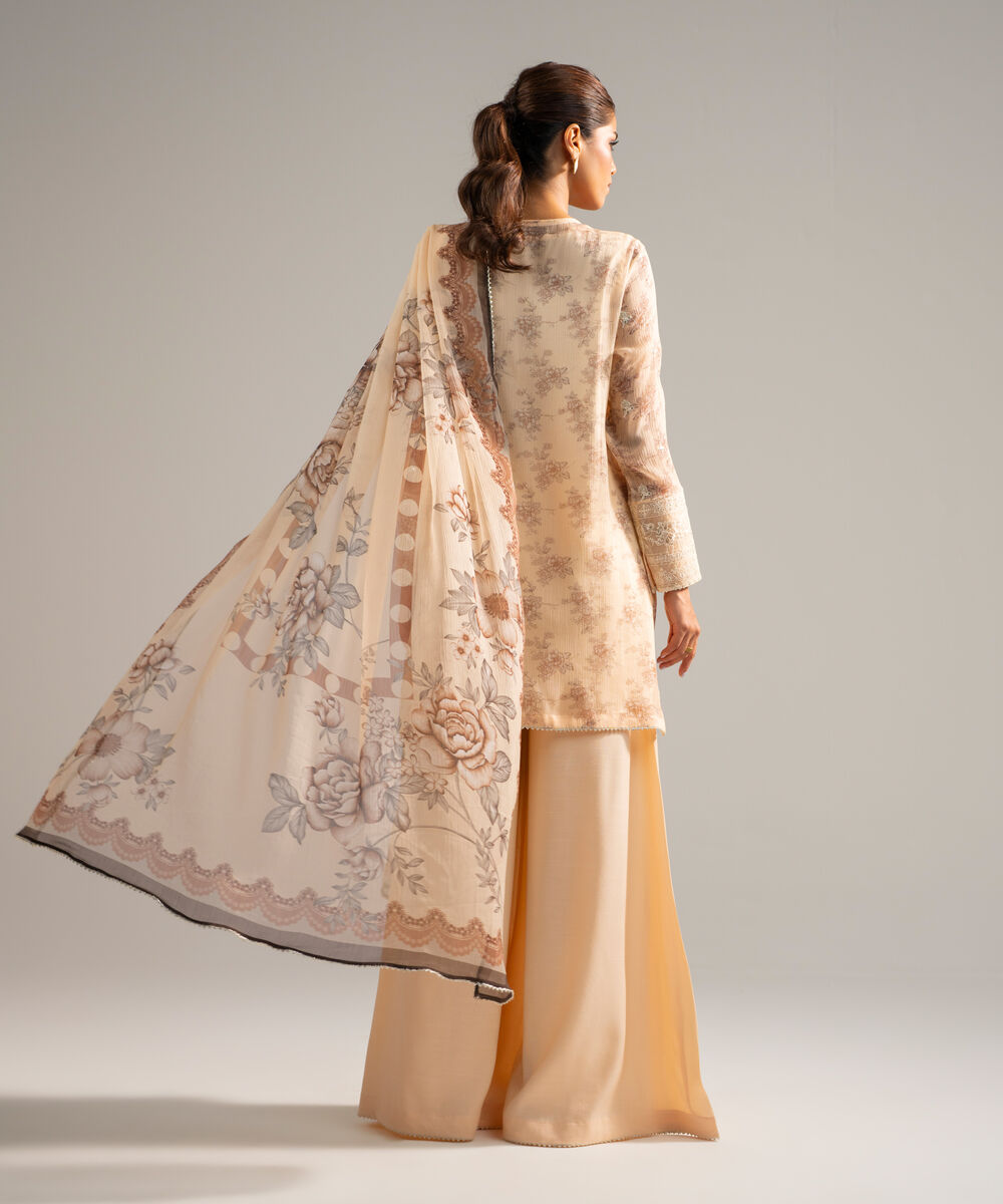 Women's RTW Chiffon Embroidered Peach 3 Piece Suit
