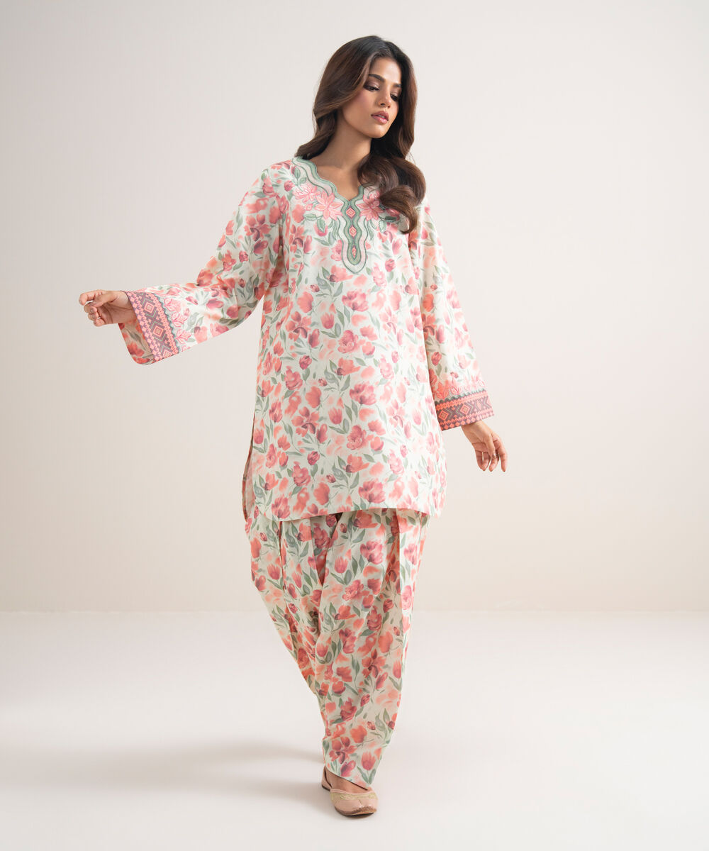 Women's Unstitched Lawn Embroidered Multi 2 Piece Suit