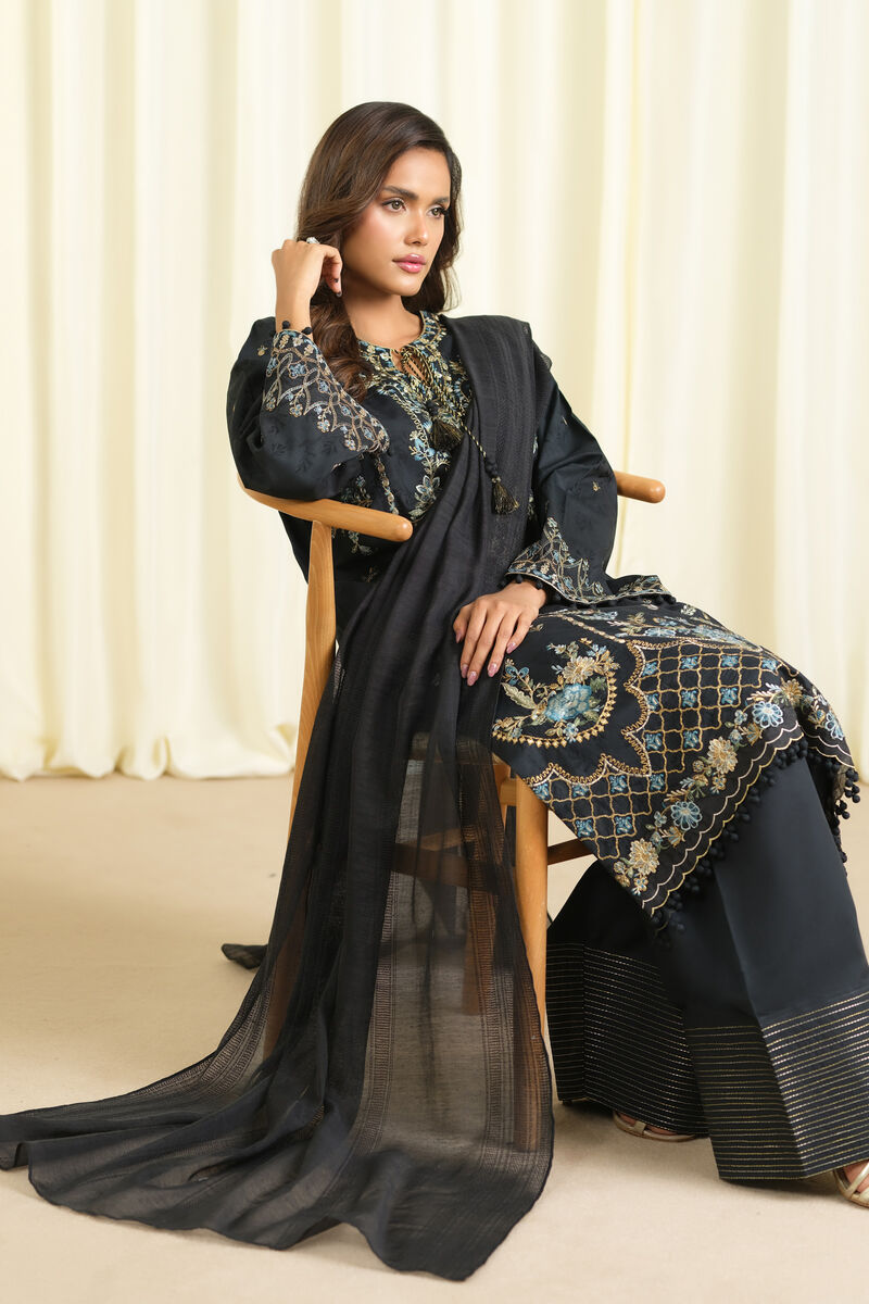 3 Piece - Embroidered Cotton Jacquard Suit