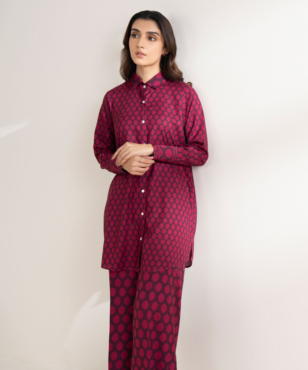 Women's RTW Viscose Linen Printed Straight Pink Shirt