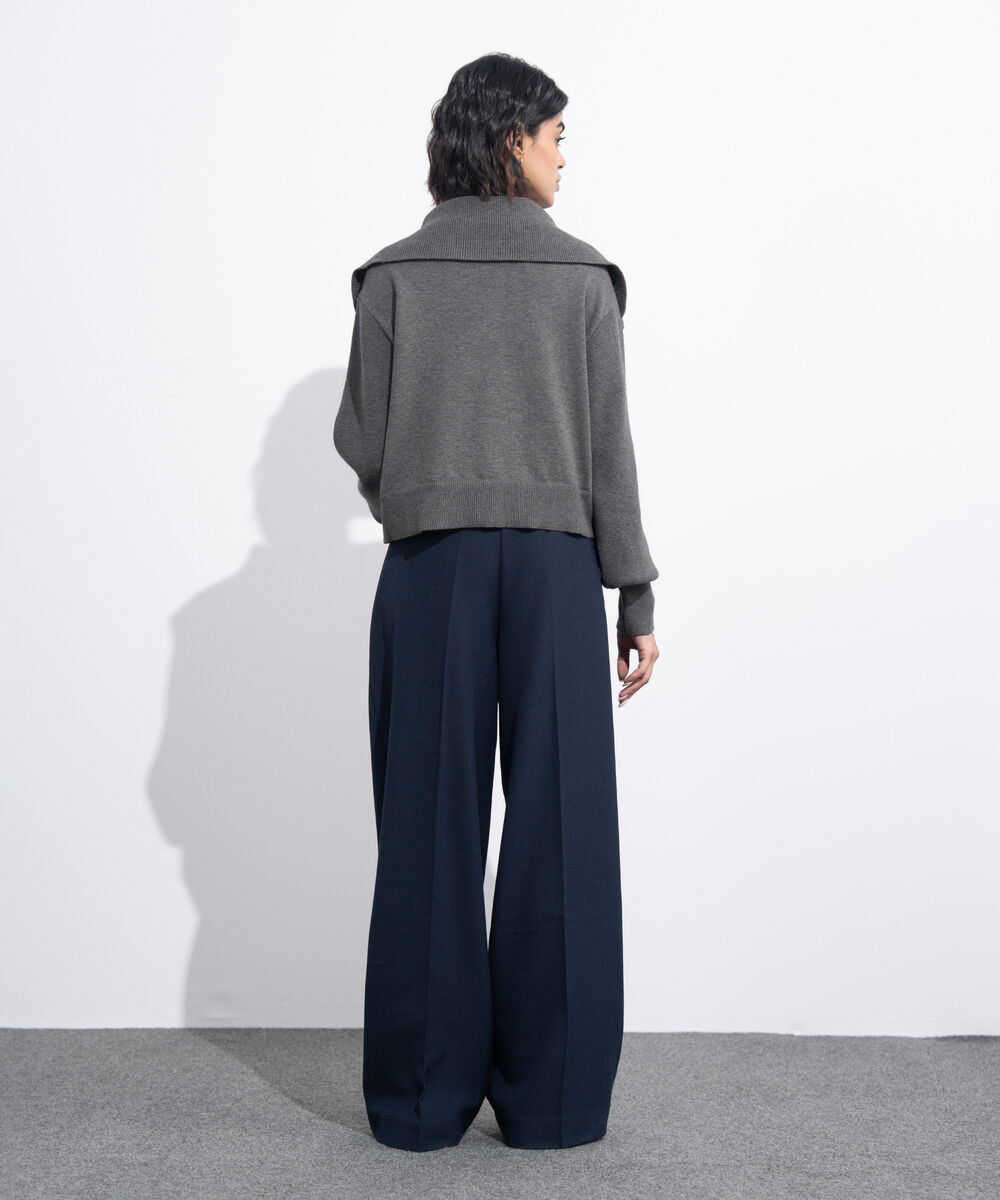 Women's Western Wear Grey Zip-Up Knit Sweater