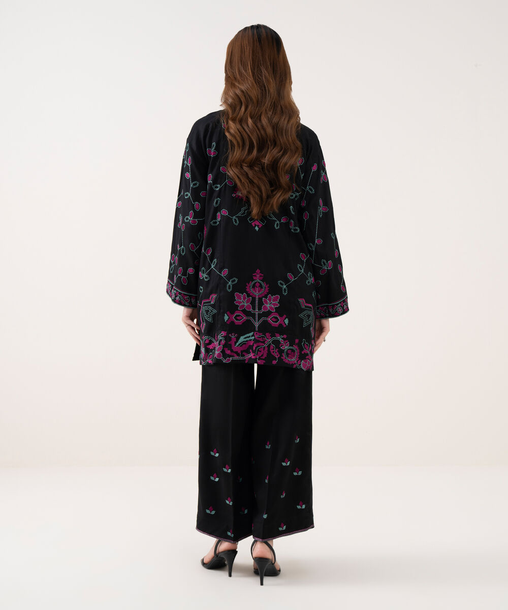 Women's RTW Viscose Marina Embroidered Black Straight Shirt