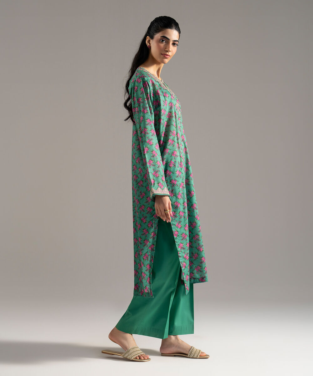 Women's RTW Lawn Printed Embroidered Green 2 Piece Suit