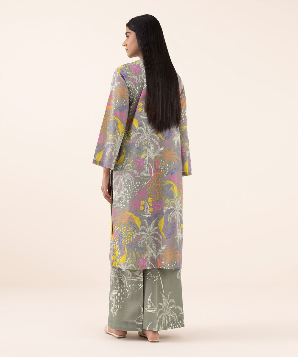 Women's RTW Texured Lawn Grey Printed Aline Shirt