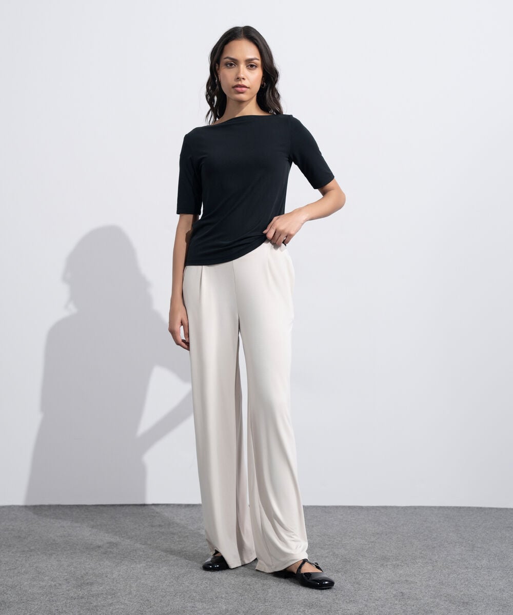 Women's Beige Flowing Pull-On Trousers