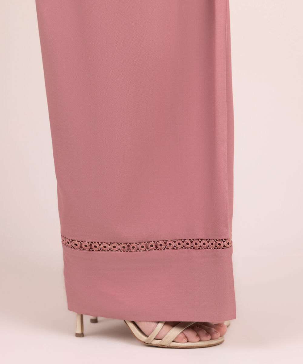 Women's RTW Linen Viscose Solid Pink Farshi Shalwar