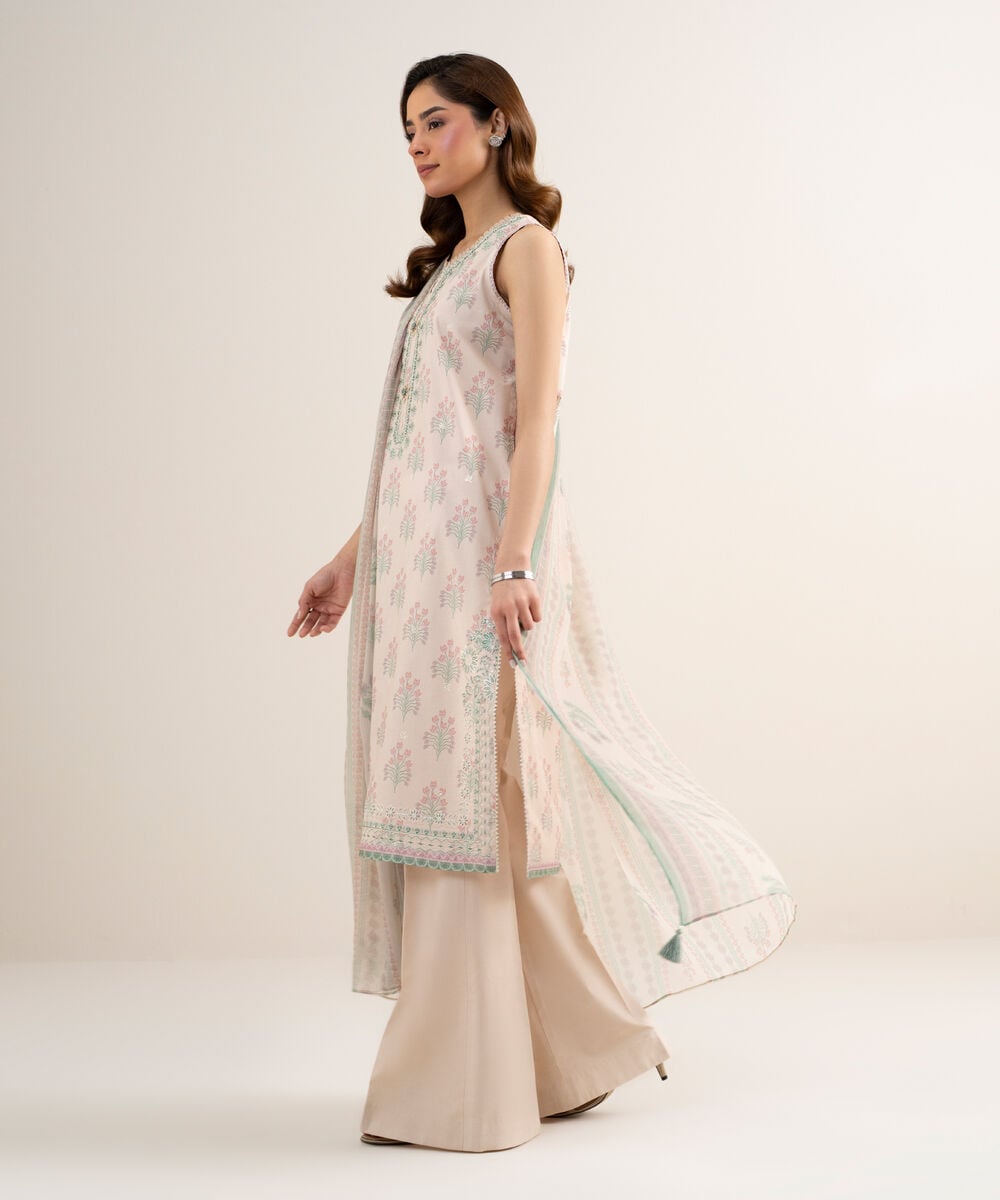 Women's Unstitched Lawn Embroidered Pink 3 Piece Suit