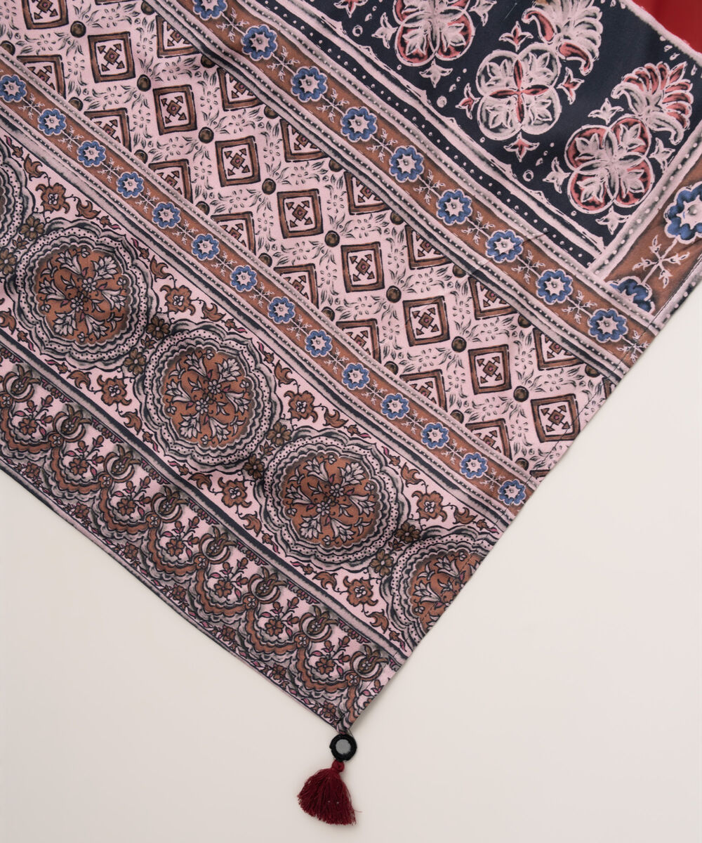 Printed Linen Maroon Dupatta