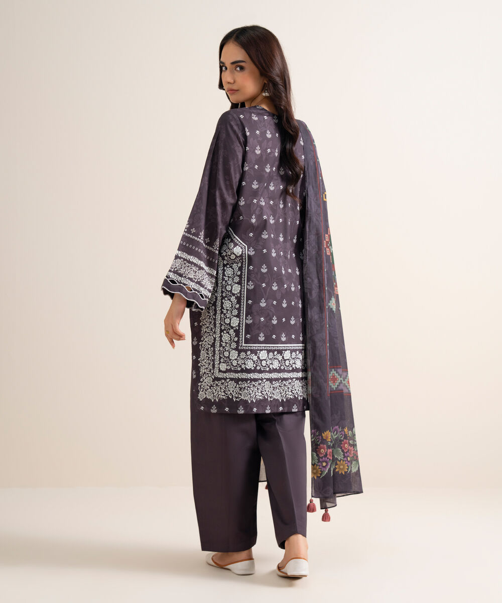 Women's Unstitched Printed Lawn Purple 3 Piece Suit