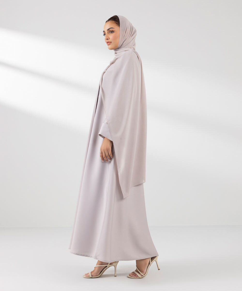 Woman - Grey Embroidered Button Through Abaya