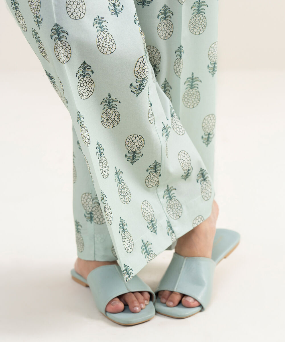 Women's RTW Cambric Printed Ice Blue Culottes