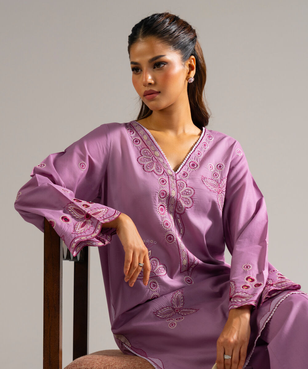 Women's RTW Lawn Embroidered Lilac 2 Piece Suit