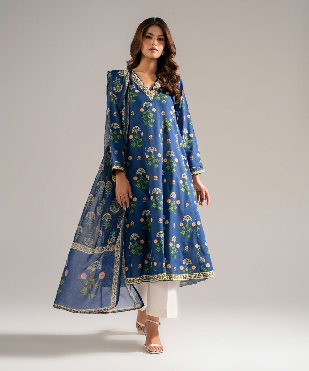 Chiffon Printed Dark Blue Dupatta