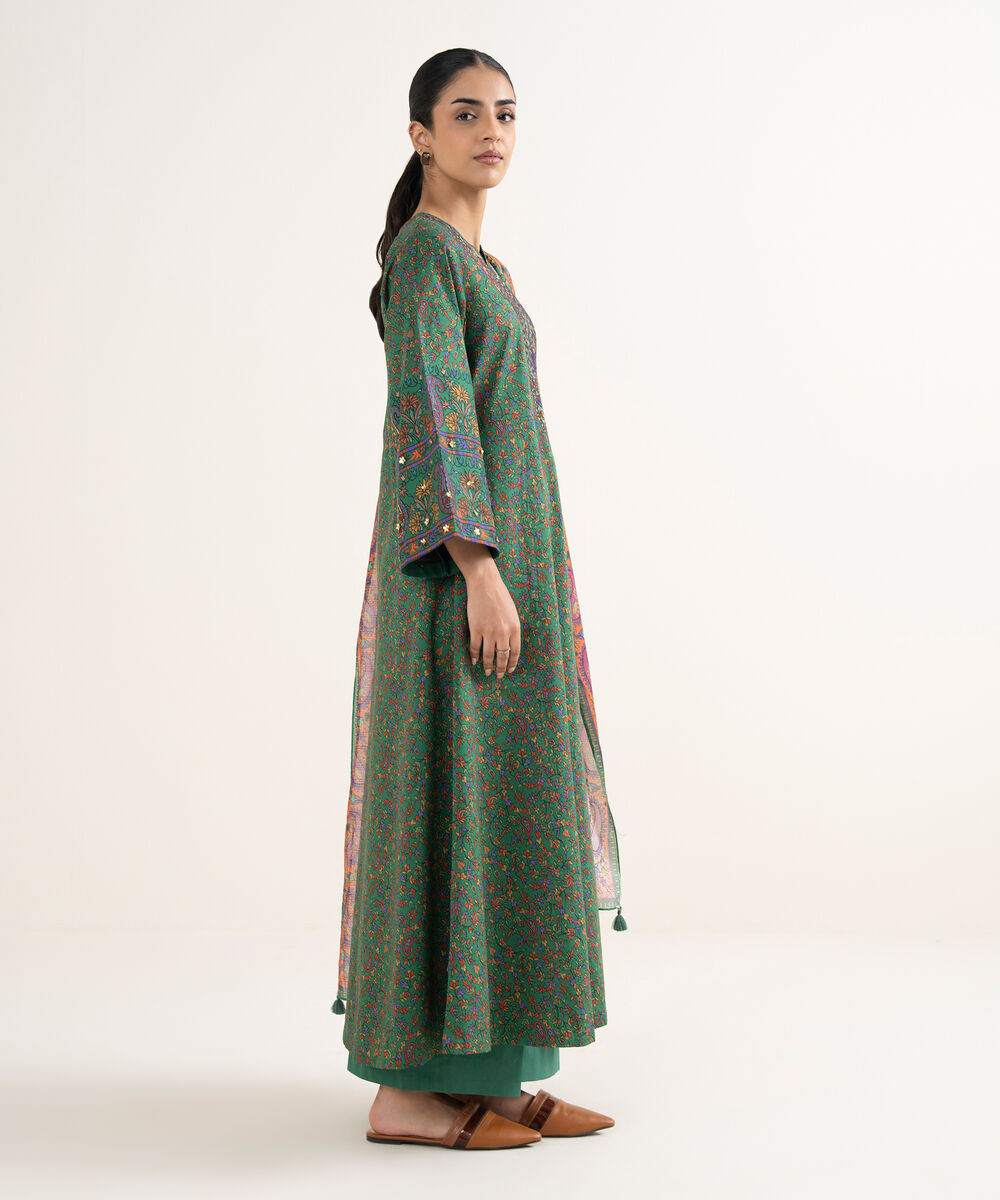 Women's Unstitched Lawn Printed Green 3 Piece Suit