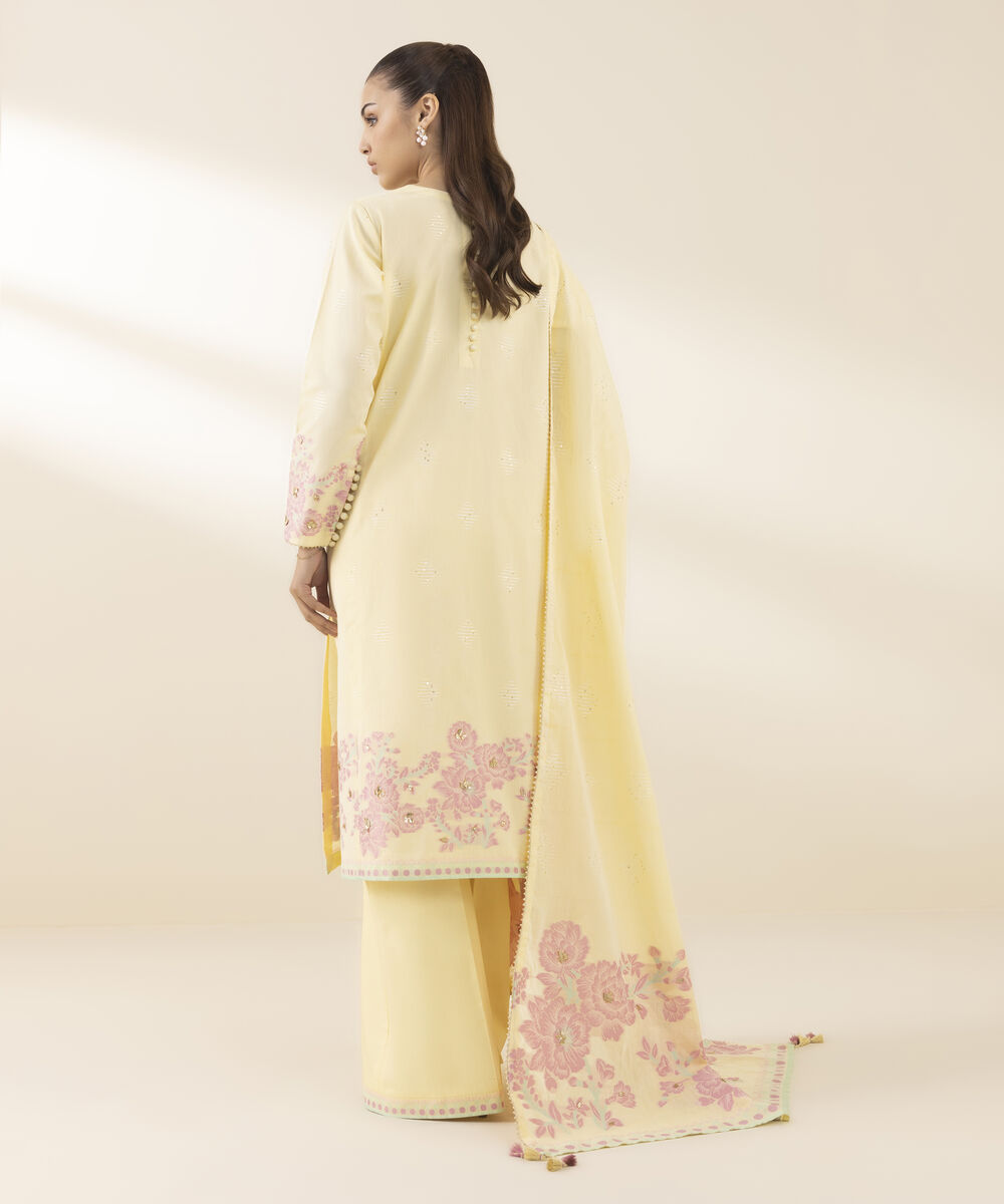 Unstitched Women's Yellow Jacquard 3 Piece Suit