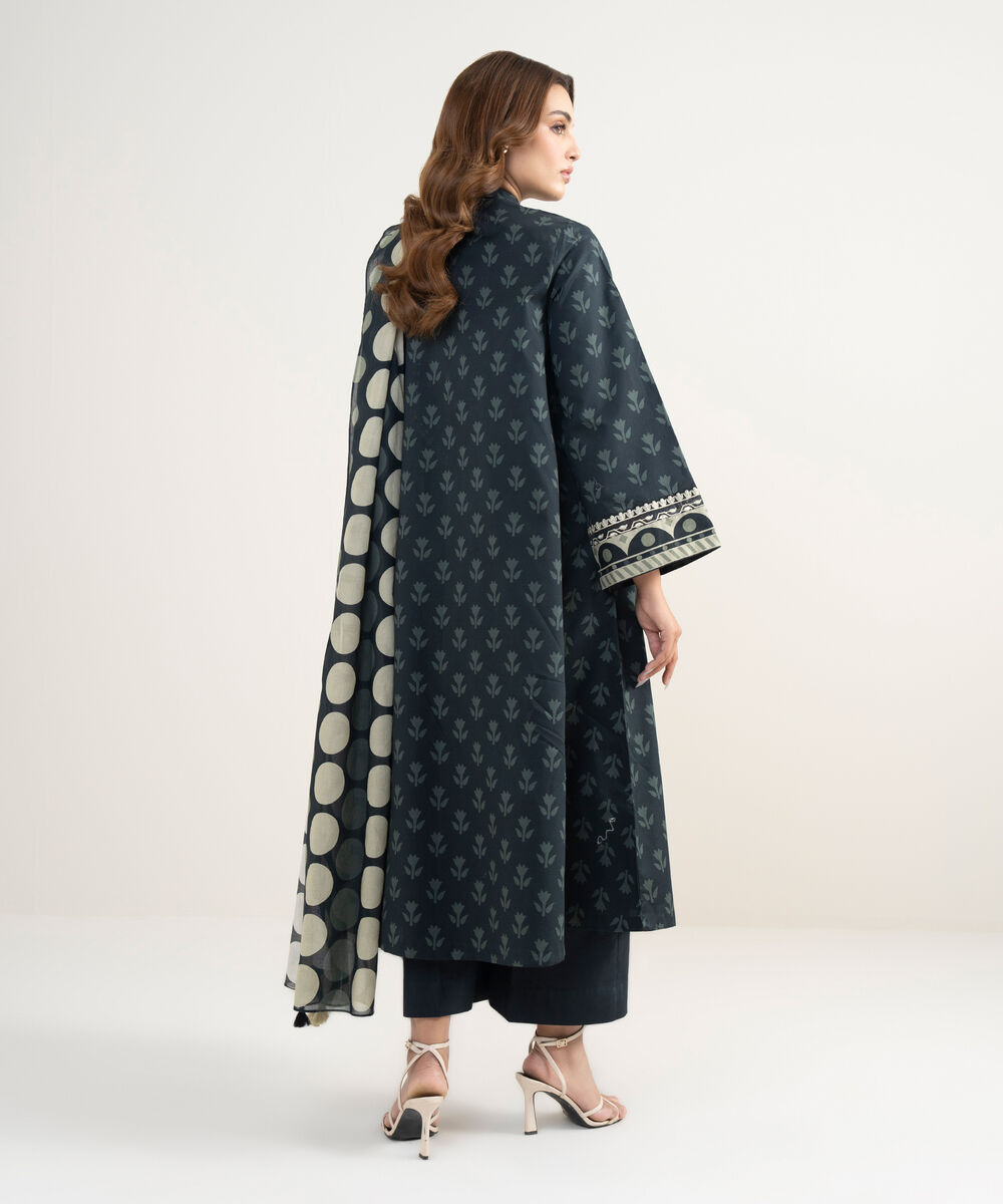 Women's Unstitched Lawn Embroidered Black 3 Piece Suit