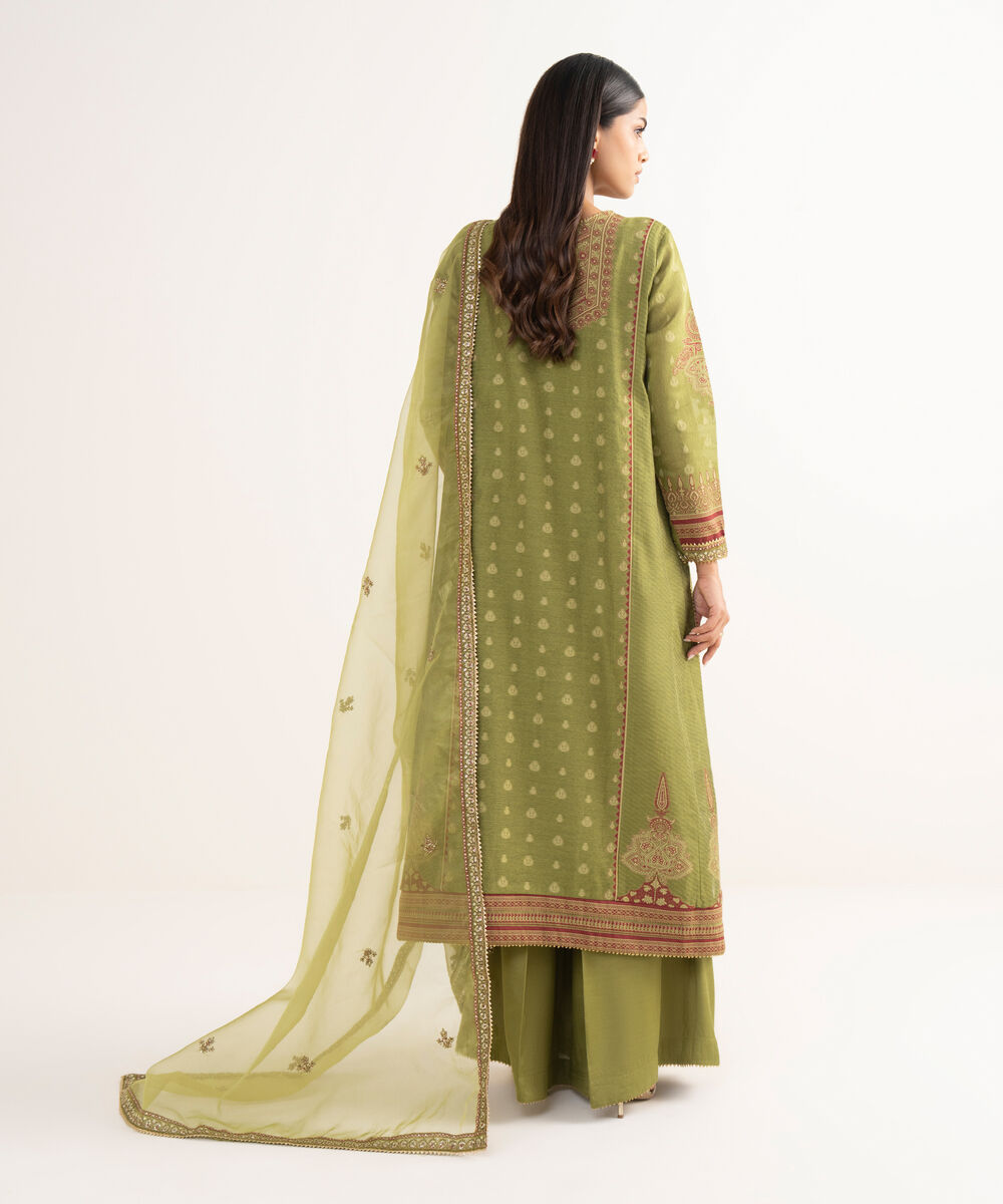 Women's RTW Zari Jacquard Green Embroidered 3 Piece Suit