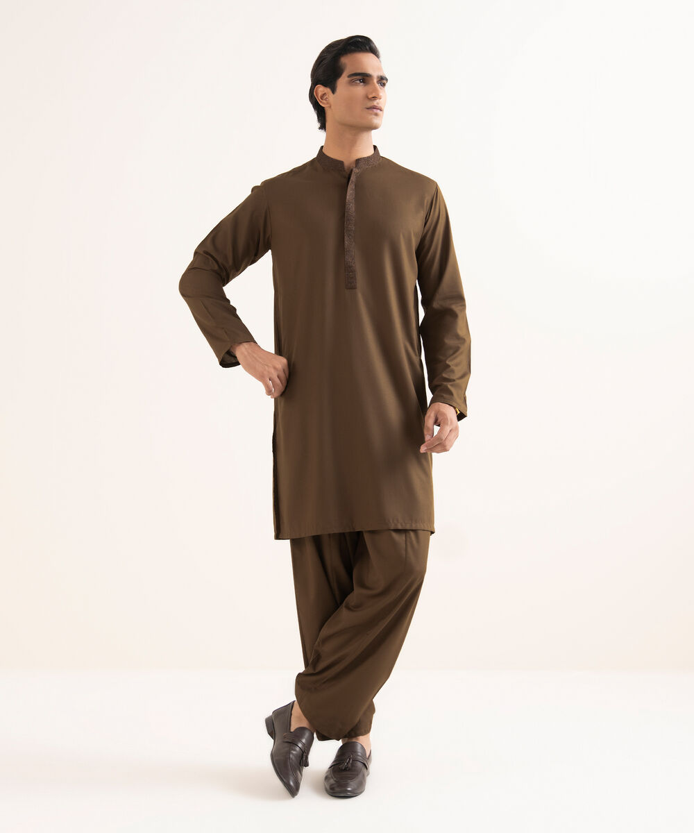 Men's Stitched Premium Wash & Wear Brown Suit