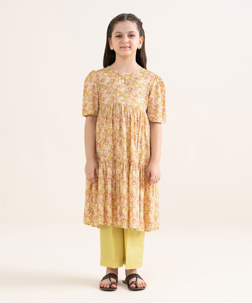 Girls Two Piece Printed Arabic Lawn Suit