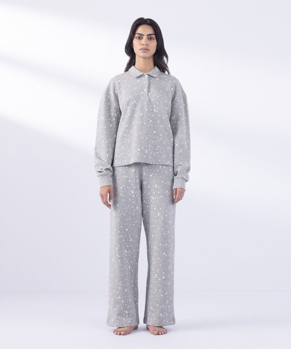 Woman - Grey Printed Henley Shirt