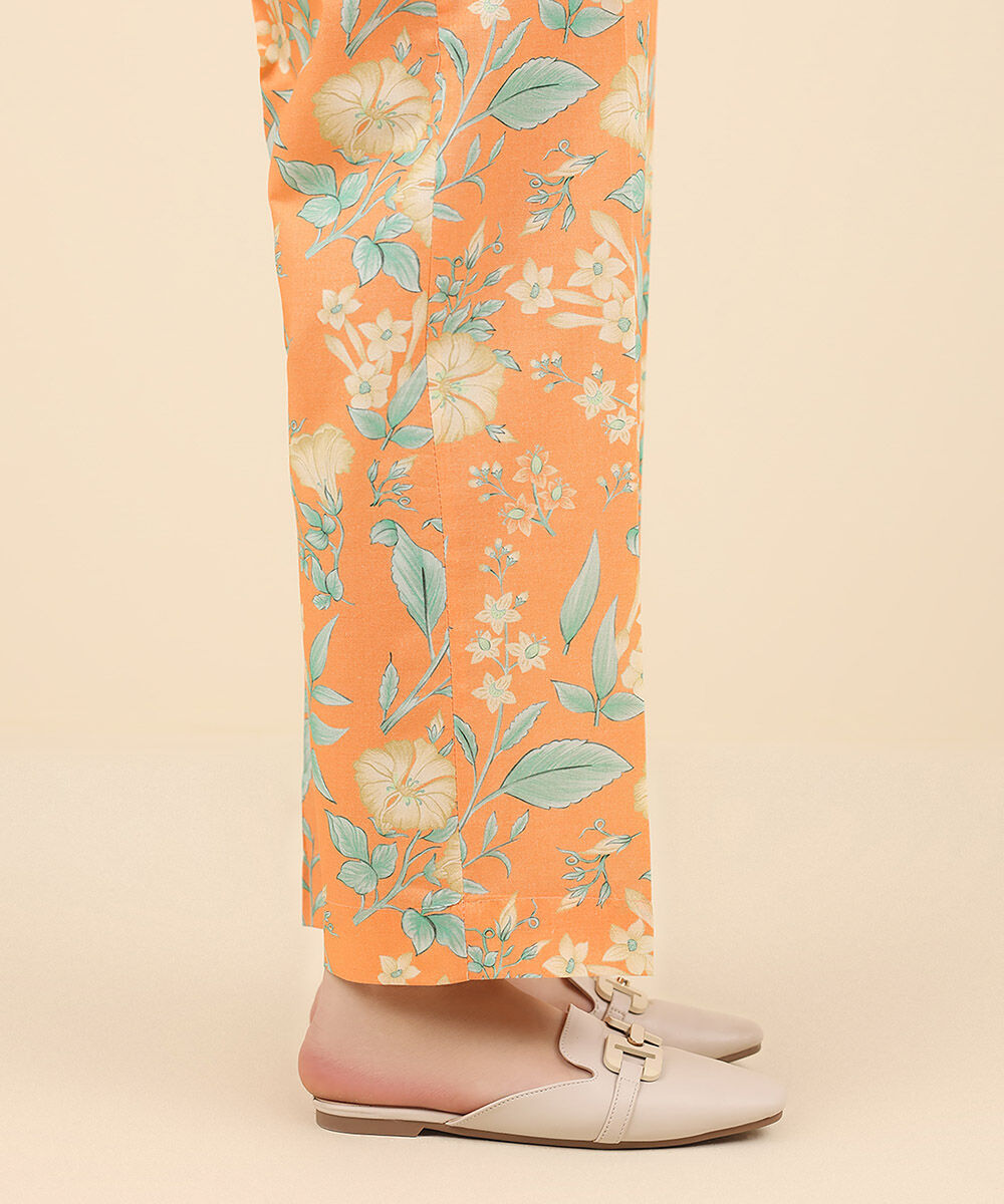 Women's Pret Cambric Orange Printed Straight Pants