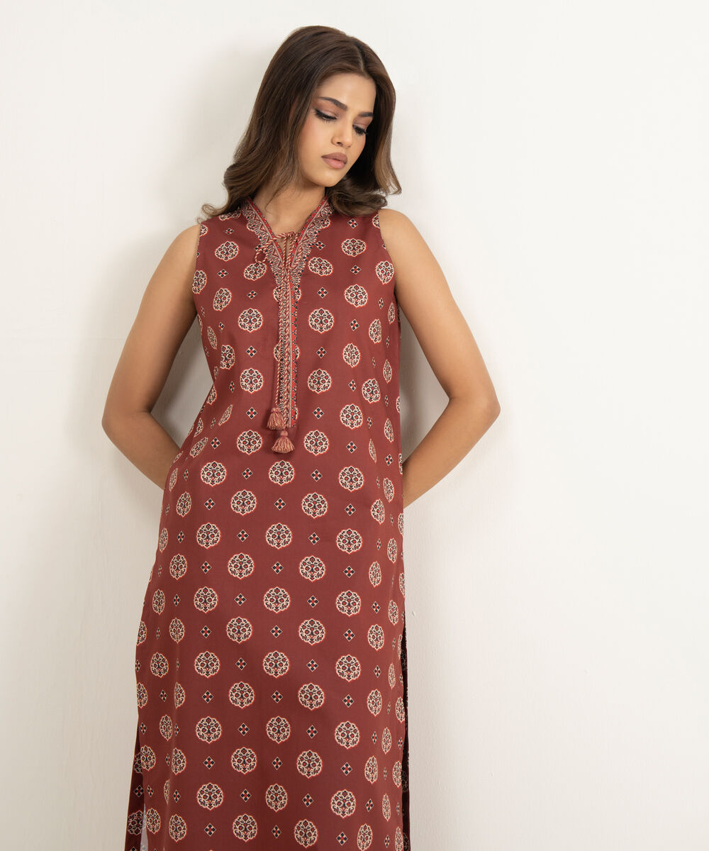 Women's Unstitched Lawn Printed Red Shirt