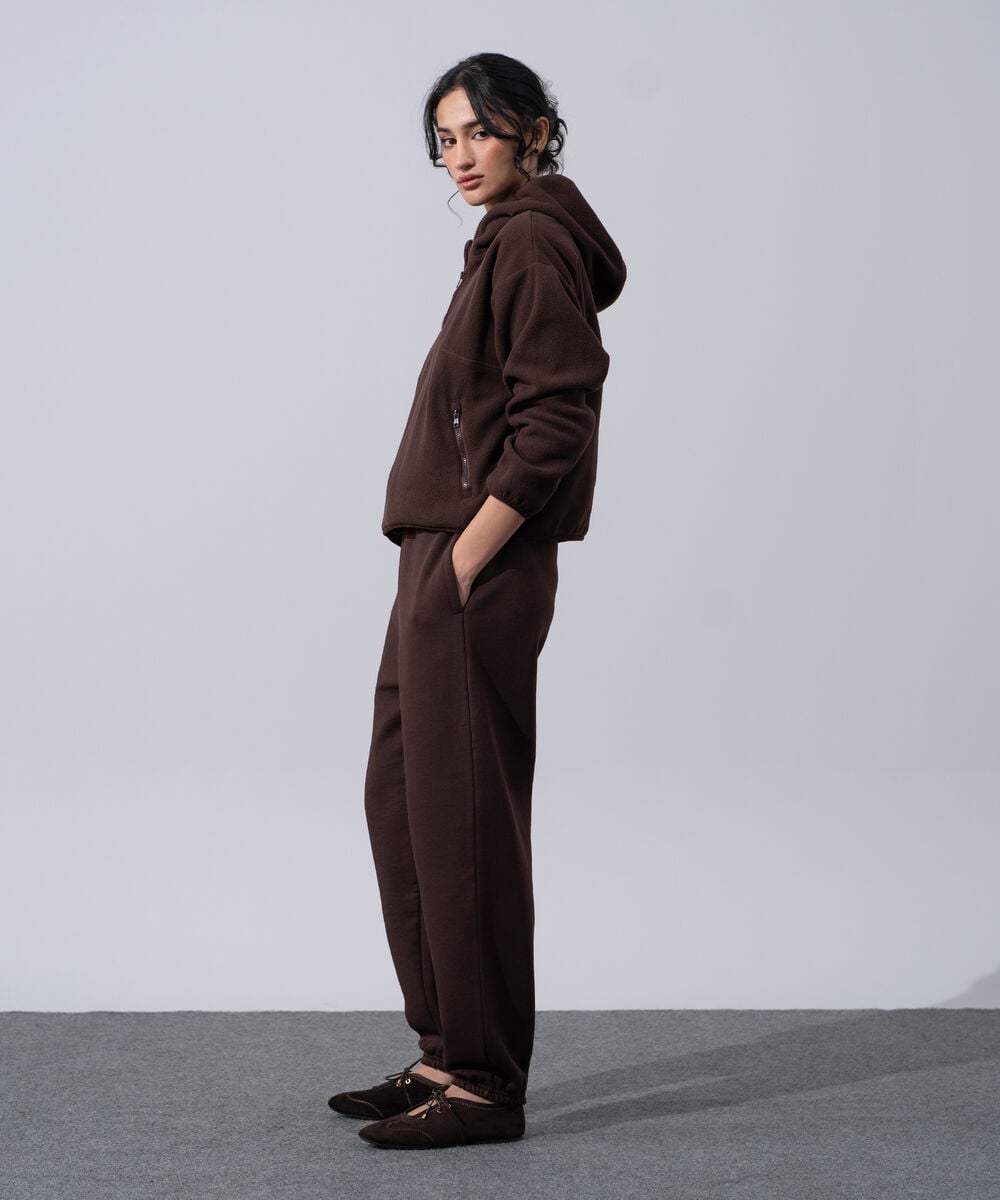 Women's Western Wear Brown Fleece Jogger Trousers