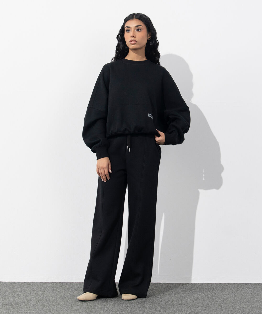 Women's Western Wear Black Oversized Fleece Sweatshirt