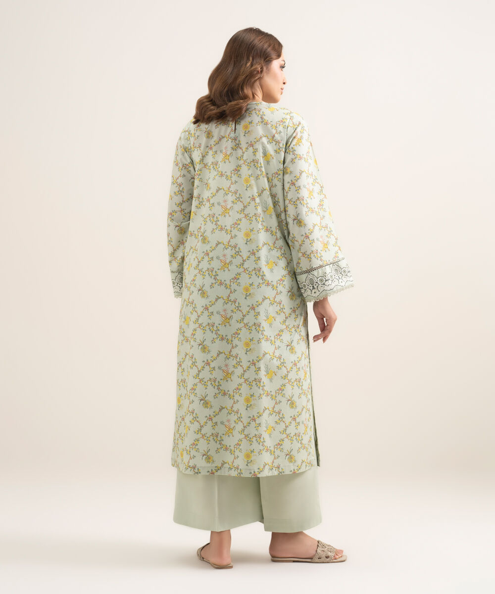 Women's RTW Lawn Embroidered Green A-Line Shirt